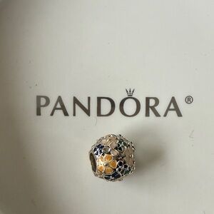 Pandora Silver Charm with Yellow and Blue Floral Accents
